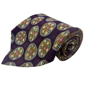 Omaggio By Robert Talbott Mens Purple Silk Floral Pattern Necktie Italy Design N
